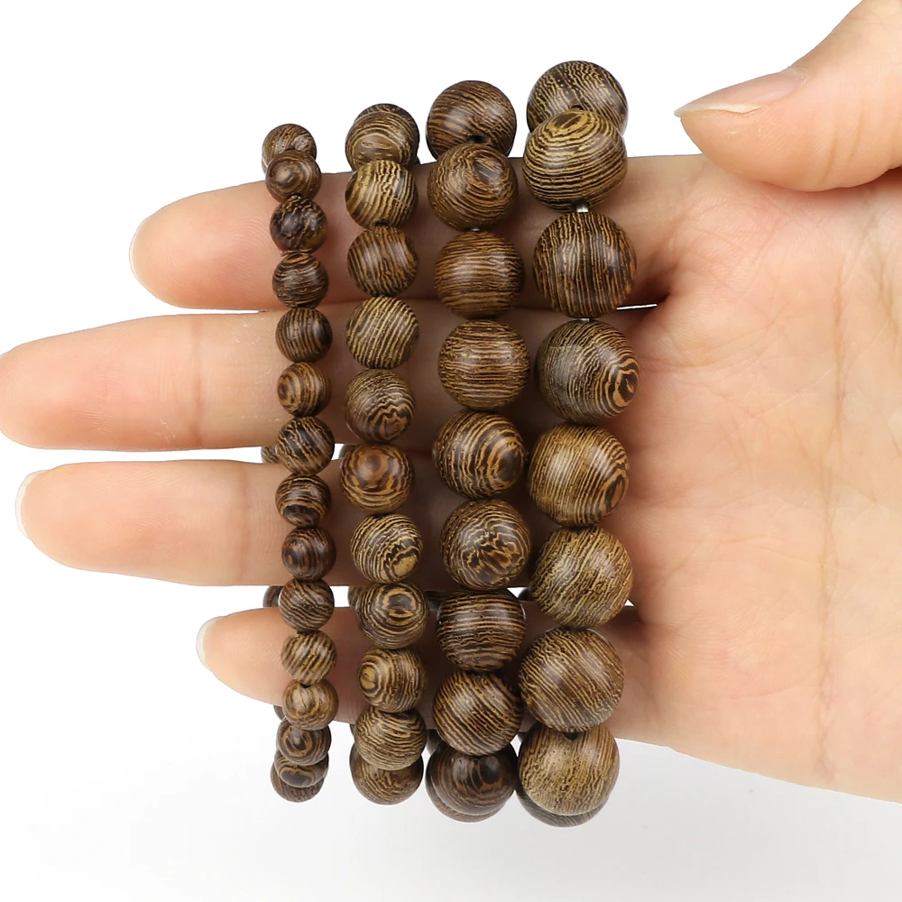 6 8 10 12mm Wooden Bead Bracelet Original Wing Wood Stretch Bangles Vingate Tibetan Buddhist Rosary Prayer Jewelry for Women Men