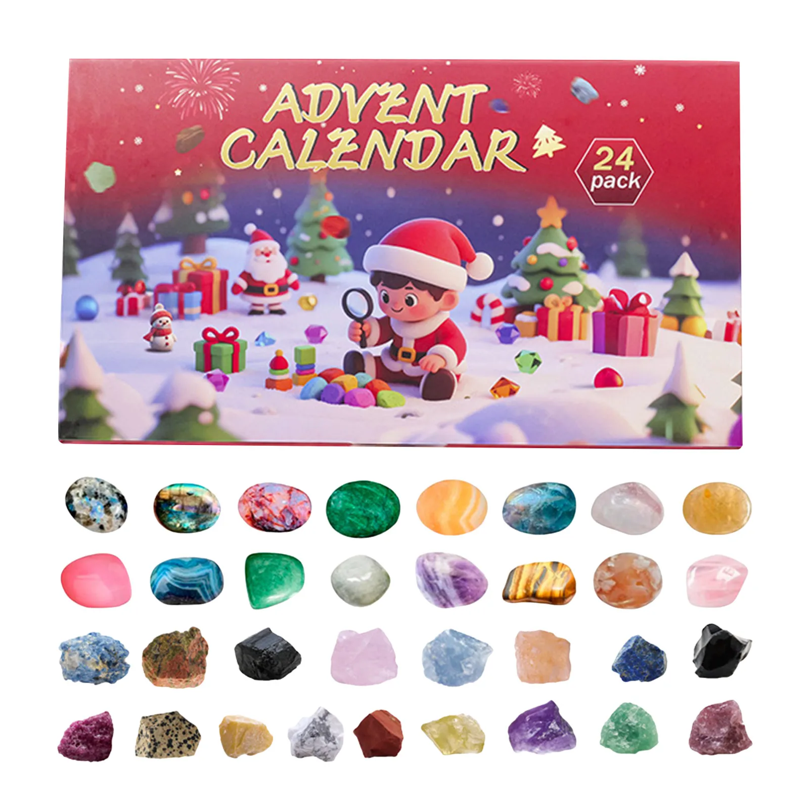 Minuterie pour la cuisine Calendrier de l'Avent de Noël 2024 avec 24 pierres précieuses – Calendrier de l'Avent Crystal Rock pour un manuel de minuterie de cuisine mignon