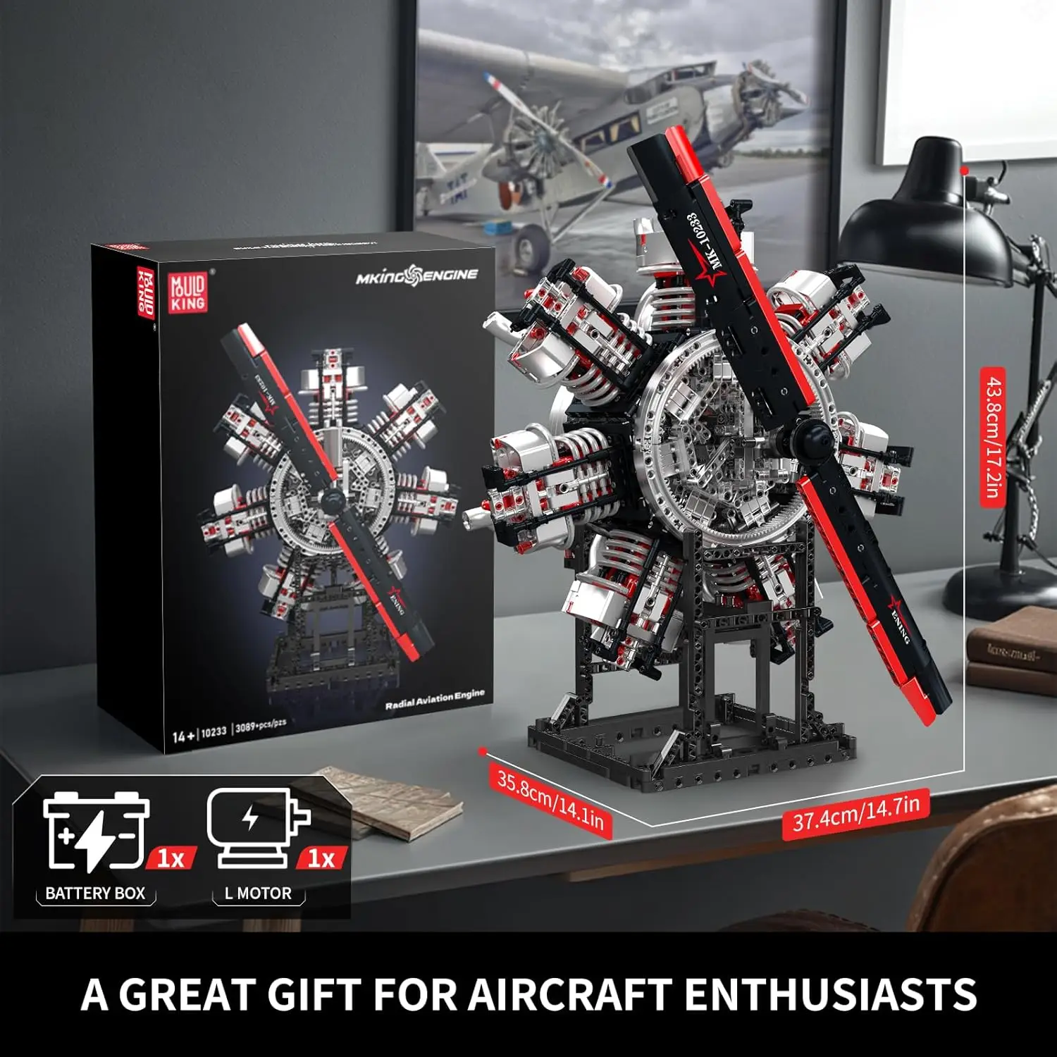 Mould King 10233 funktionierender Radial-Luftfahrtmotor-Modellbausatz, 3089+ STEM-Bausatz für Erwachsene und Jugendliche, Geschenkidee