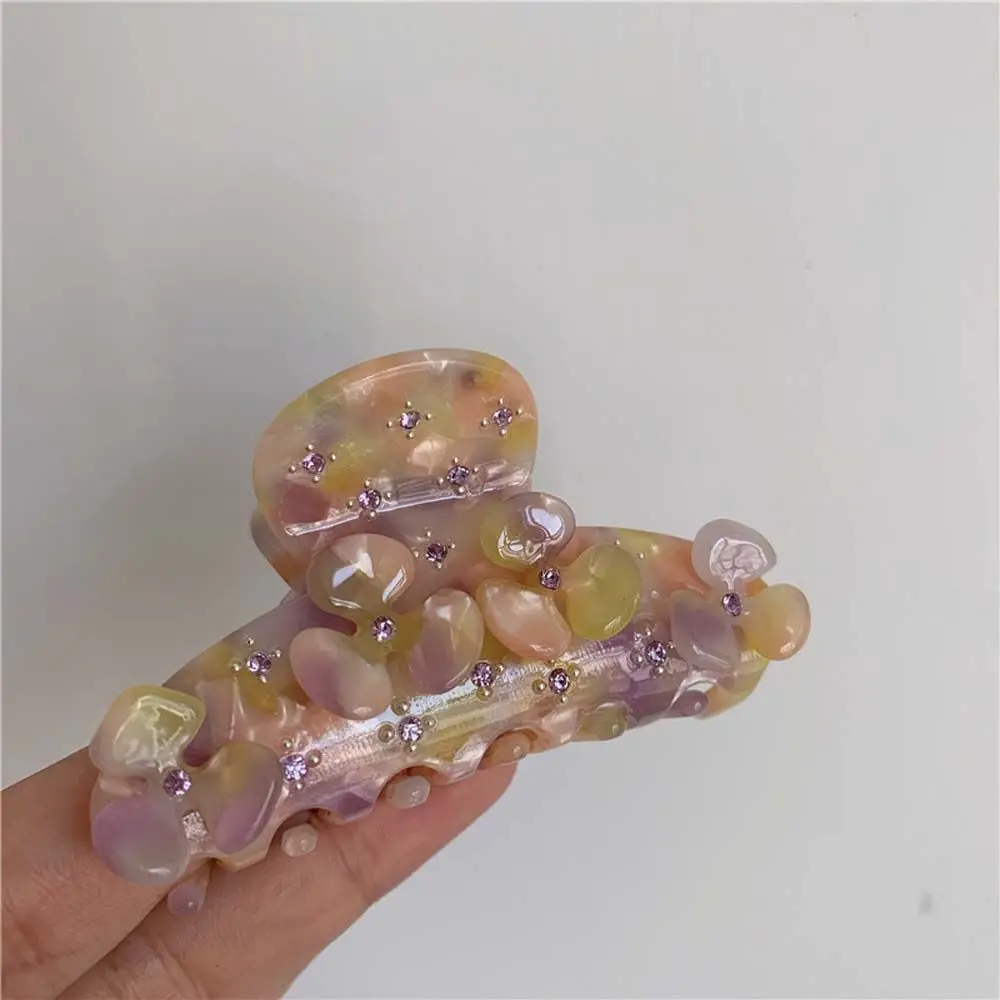 

Women Shiny Acetate Rhinestone Diamond White Colorful Barrettes Korean Style Hair Ornaments Acetate Hair Claw Flower Hair Clips