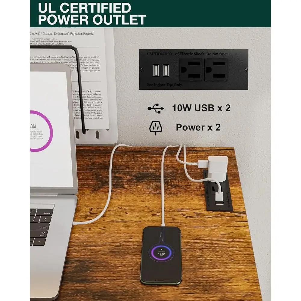 Portable 43.3 Folding Craft Desk with Built-in Outlets, Rustic Brown