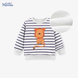 Little Maven 2024 Children Kids Clothes Winter Hoodies Boys Warm Fleece Outerwear Cartoon Lion Sweatshirt Spring and Autumn Tops