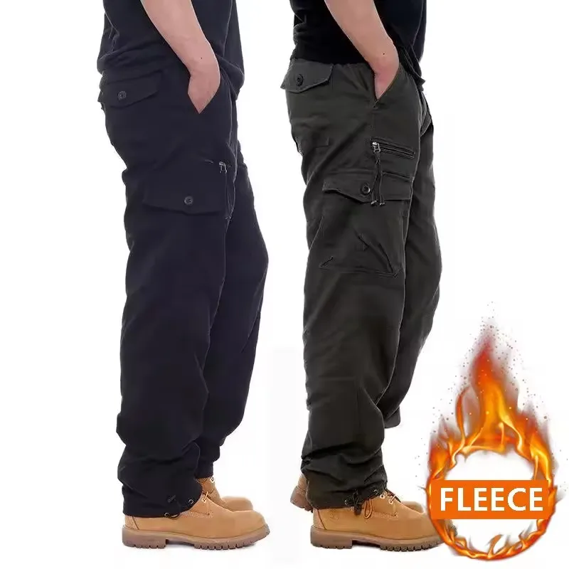 

Men's Winter Fleece Cargo Pants Warm Long Trousers Cotton Pants Insulated Hiking Running Pants Man Multiple Pockets