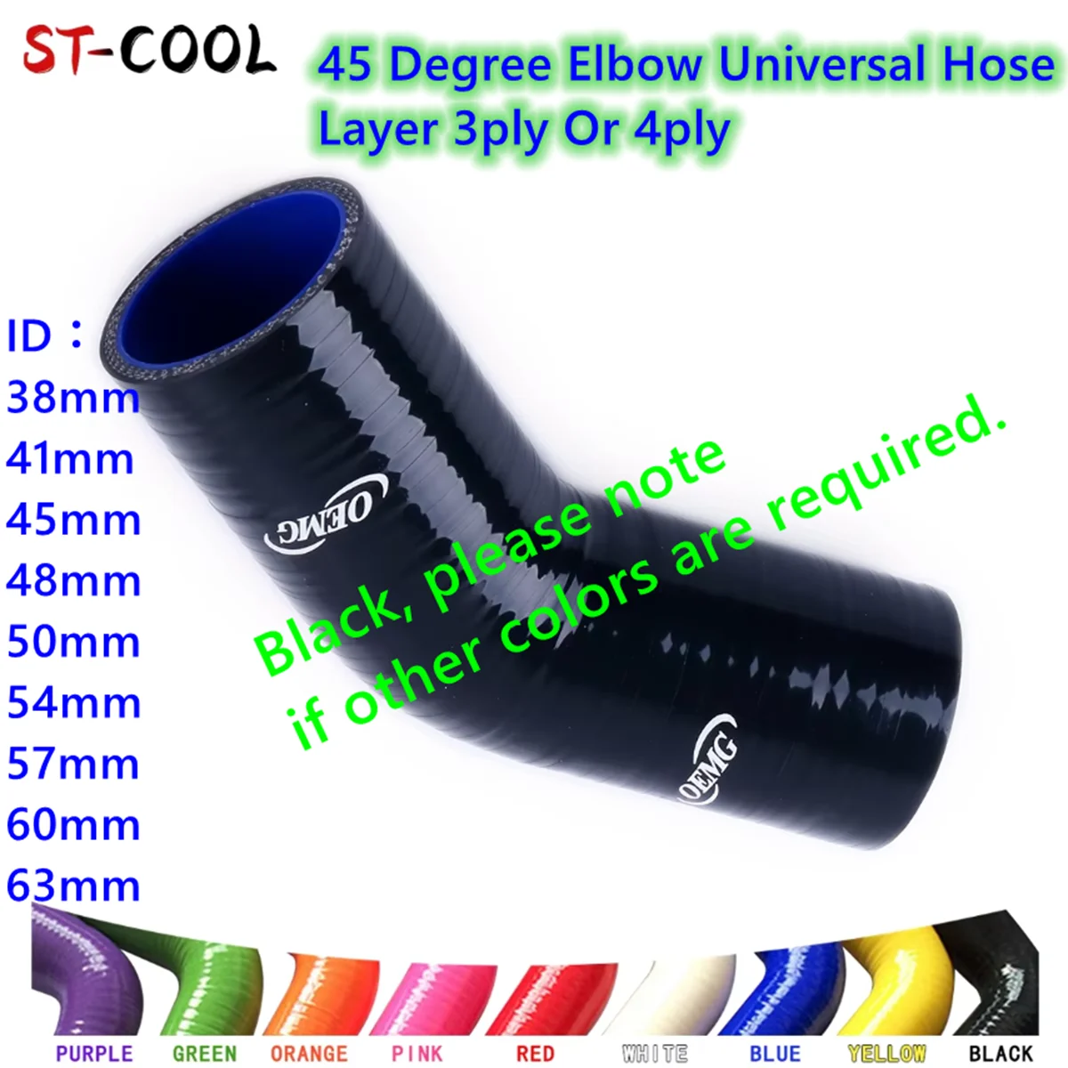 

Black 45 Degree Elbow Universal Silicone Tube Coolant Intercooler Hose 38mm 41mm 45mm 48mm 50mm 54mm 57mm 60mm 63m 10 Colors