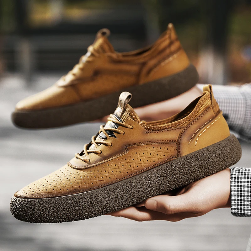 

Мужские кожаные туфли 2026: Новые повседневные модные мягкие удобные уличные классические ботинки-полуботинки высокого качества с нескользящей подошвой