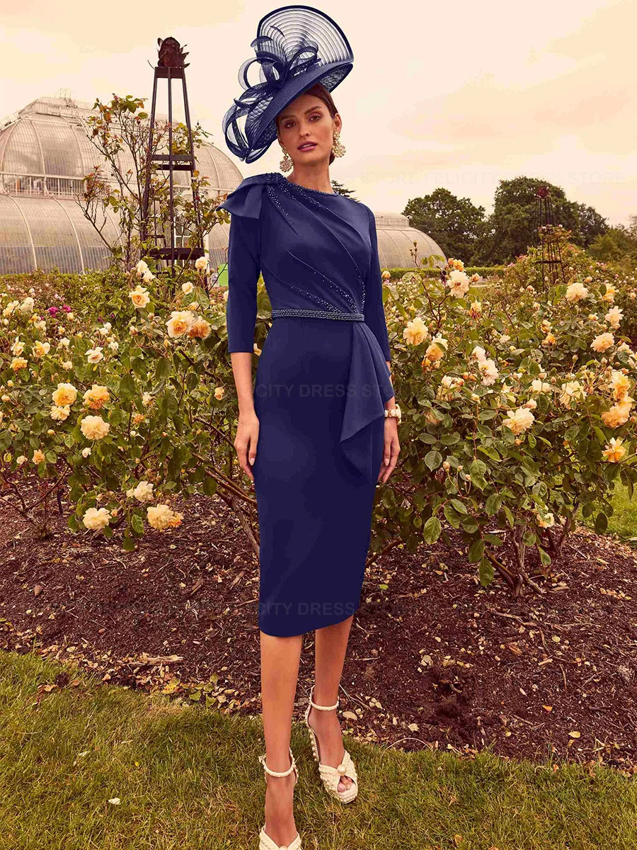 Elegantes vestidos de casamento com gola O, vestido para mãe da noiva, bainha plissada, vestido de festa, 2023