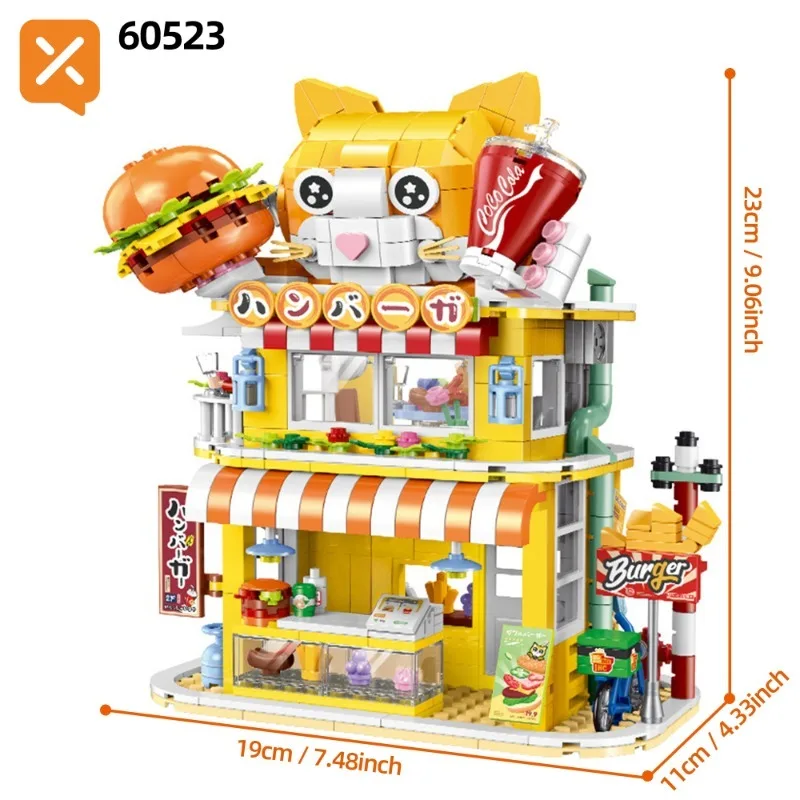 Japanese City Street View Mini Building Blocks Set Adults Coffee Shop Burger Shop Diy Bricks Toys Room Decoration Christmas Gift