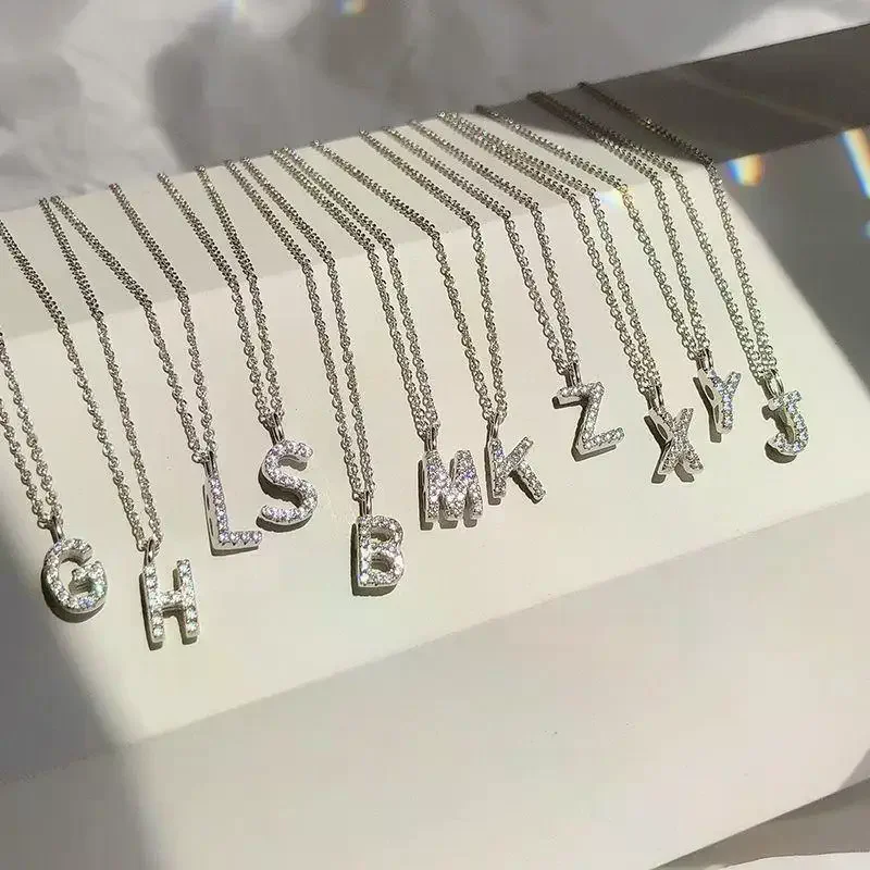 Fashion Shining A-Z Letter Pendant Charm Necklace 26 Initial Alphabet Name Clavicle Chain Party Jewelry Gift