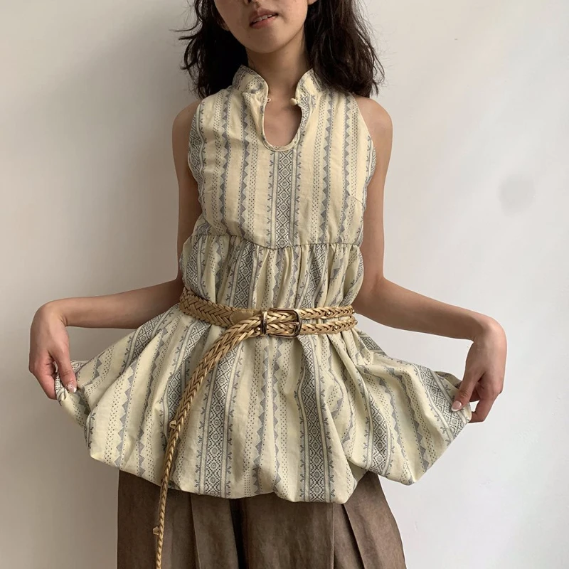 

Deeptown Vintage Striped Tank Top Women Print Y2k Ruffle Grunge Sleeveless Tops Summer Street Fashion Slim Up Tanks Aesthetics