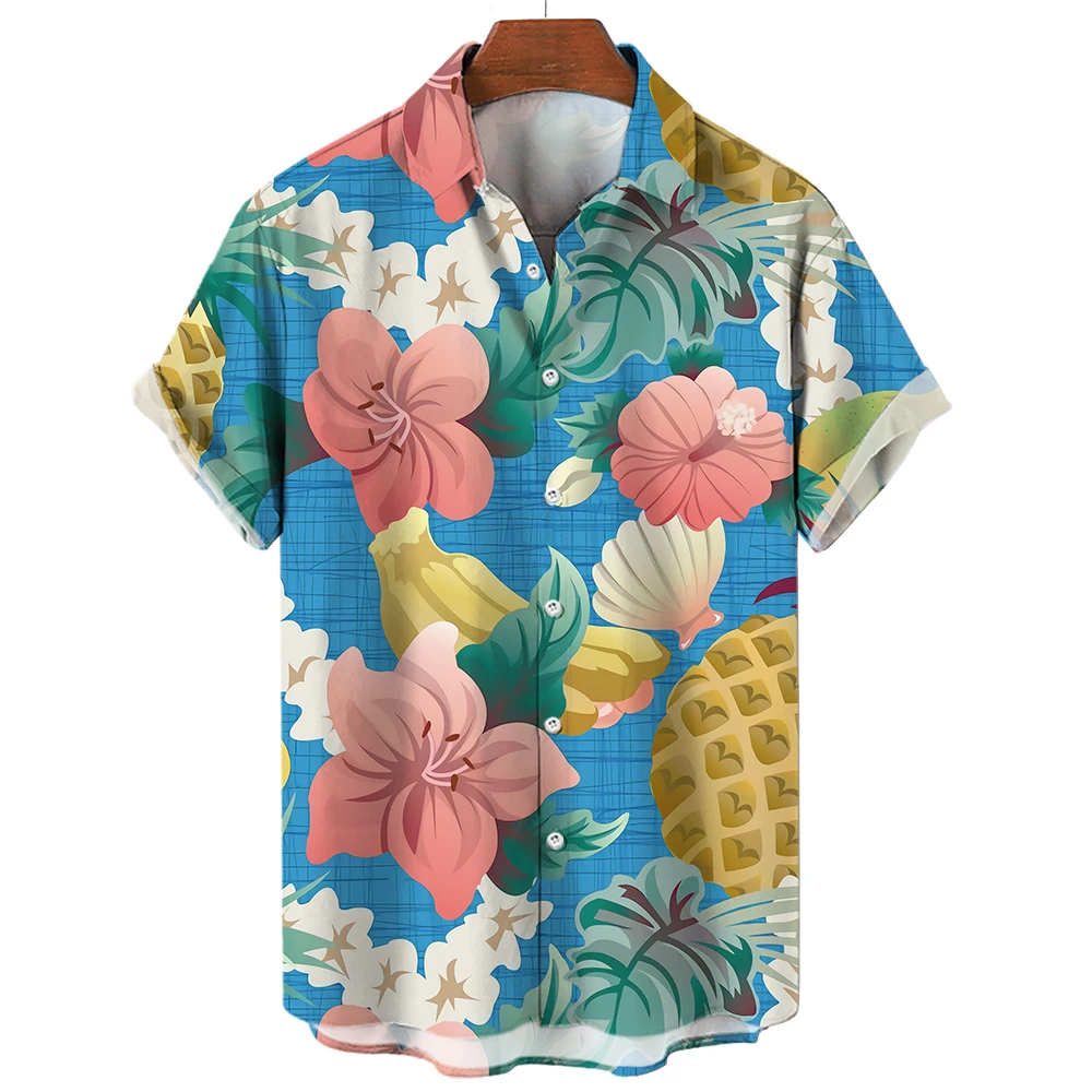 Retro Watercolor Style Purple Iris Frangipani Plant 3D Print Summer Men's Aloha Shirt Hawaiian BeachCasual LooseQuick-Drying Top