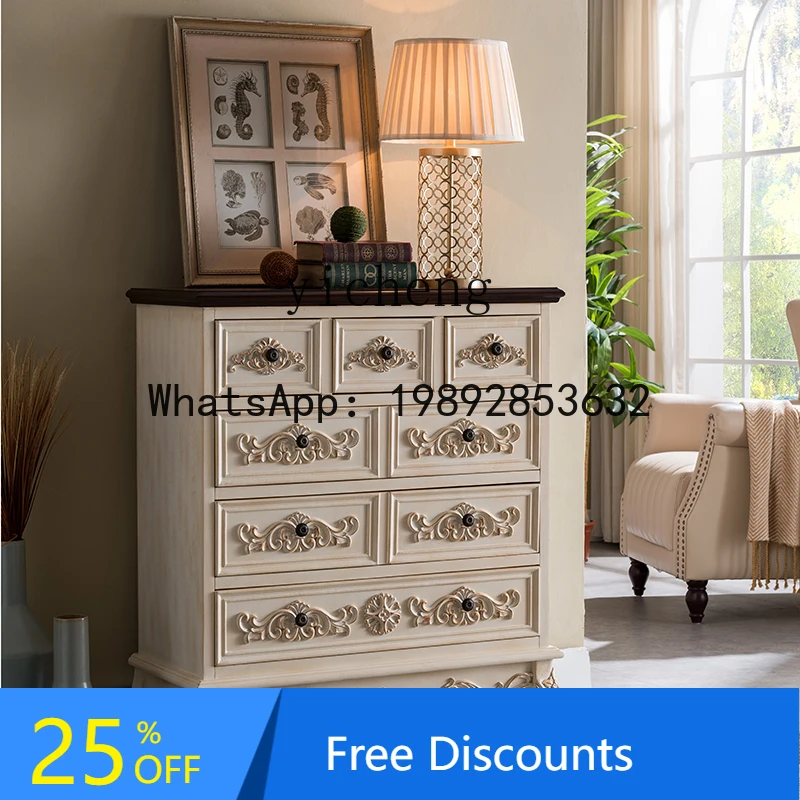 

FZ six-chest cabinet solid wood retro engraved blue European living room bedroom drawer cabinet