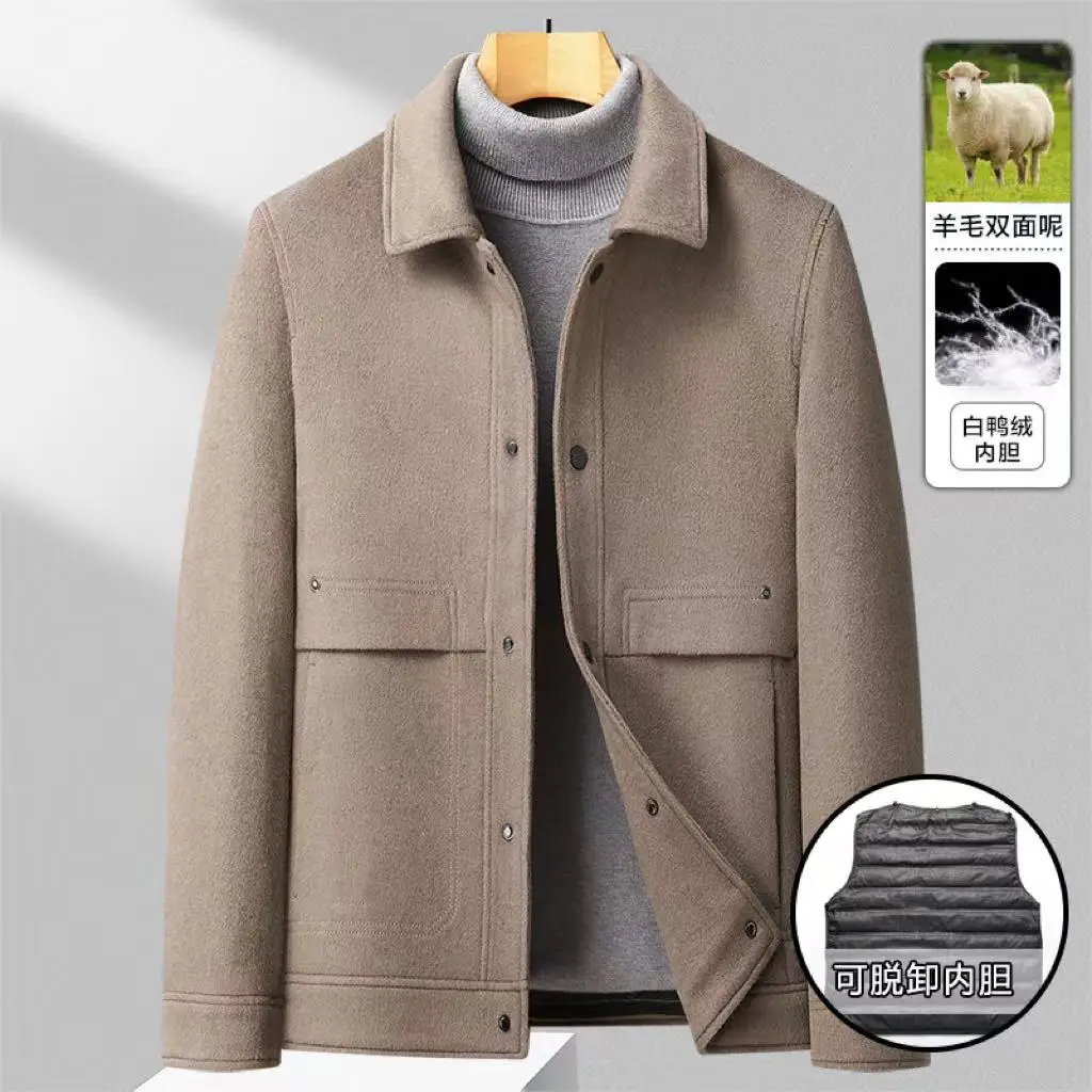 

024 Autumn/Winter New Short Double sided Woolen Coat Jacket Detachable Down Inner Lining Men's Korean Edition Casual Top