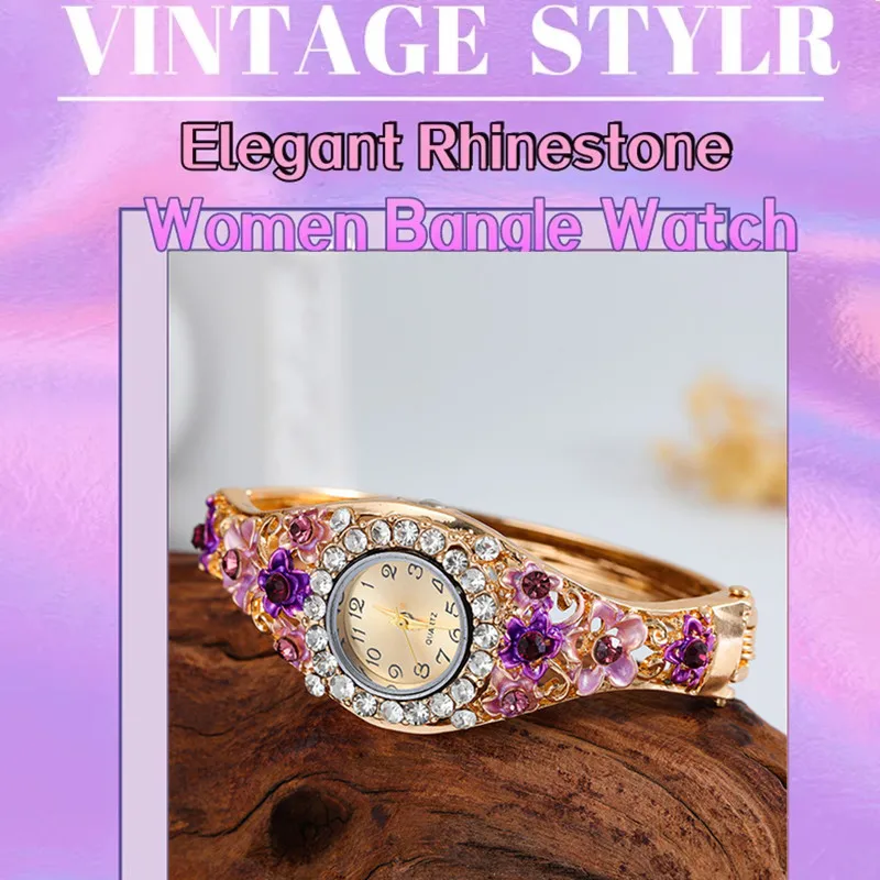 Hot Sales Luxury Diamonds Women\'s Flower Butterfly Dress Watch Round Dial Rhinestone Quartz Bracelet Wristwatch Gifts for Women