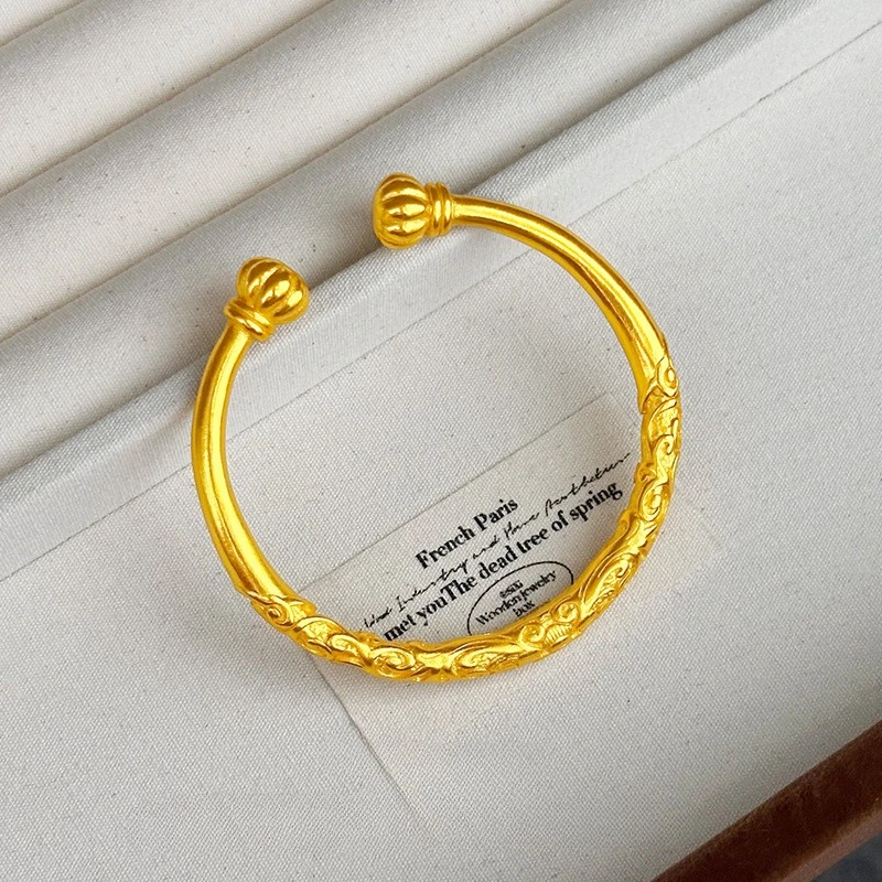 

Pure 14K Gold Color New Chinese Style Design Bangle for Women Bride Open Bangle Wedding Engagement Jewelry Gifts