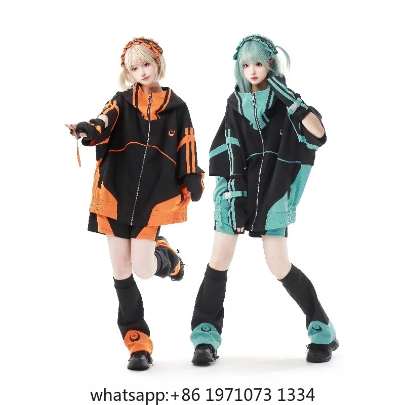 Japanese Style Mine Sportswear Green Black Orange Black Overcoat Spring New Original Y2K Loose Leg Warmer Shorts Full Set CHJ875