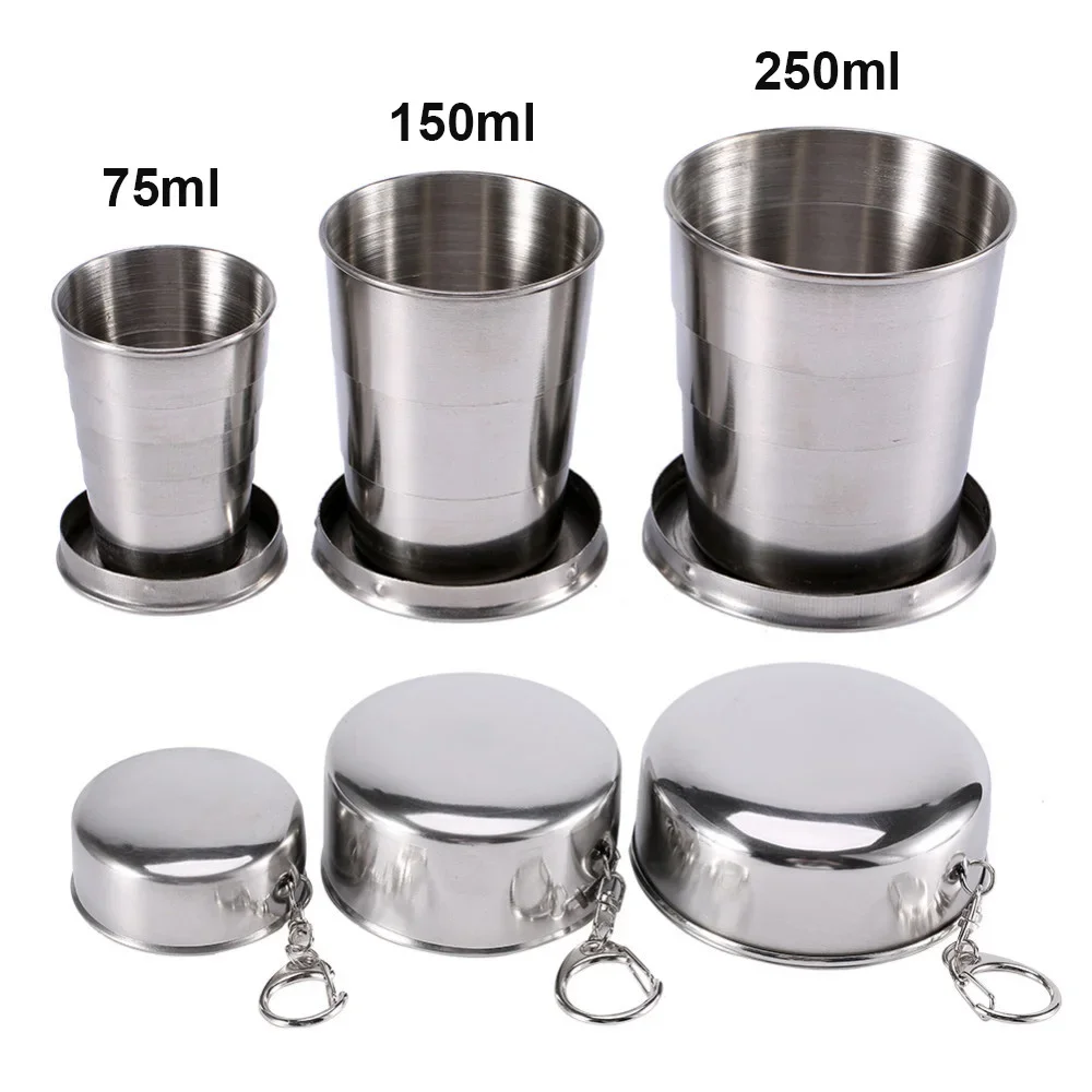 UPORS 75/150ml Hip Flask Cup Foldable Stainless Steel Wine Cups Russia Mini Whiskey Alcohol Hip Flask Outdoor Shot Flask 1pcs
