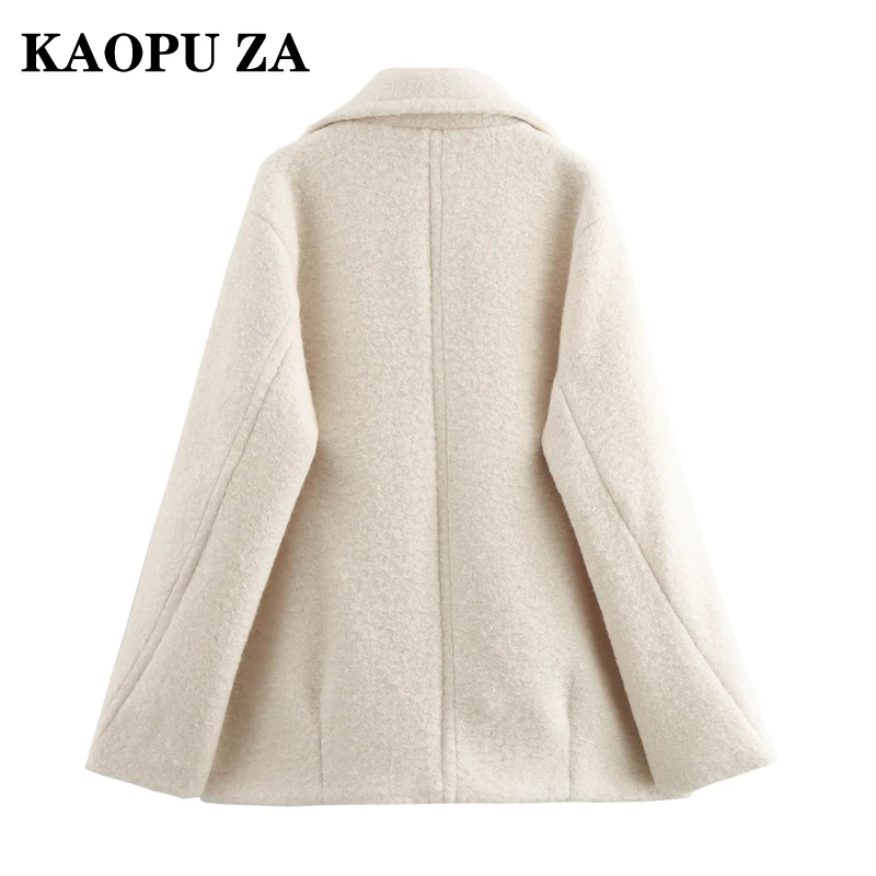 KAOPU ZA 2024 Autunno/Inverno Donna Casual Colletto dentellato Giacca a maniche lunghe Cappotto Moda femminile Tinta unita Doppiopetto Top