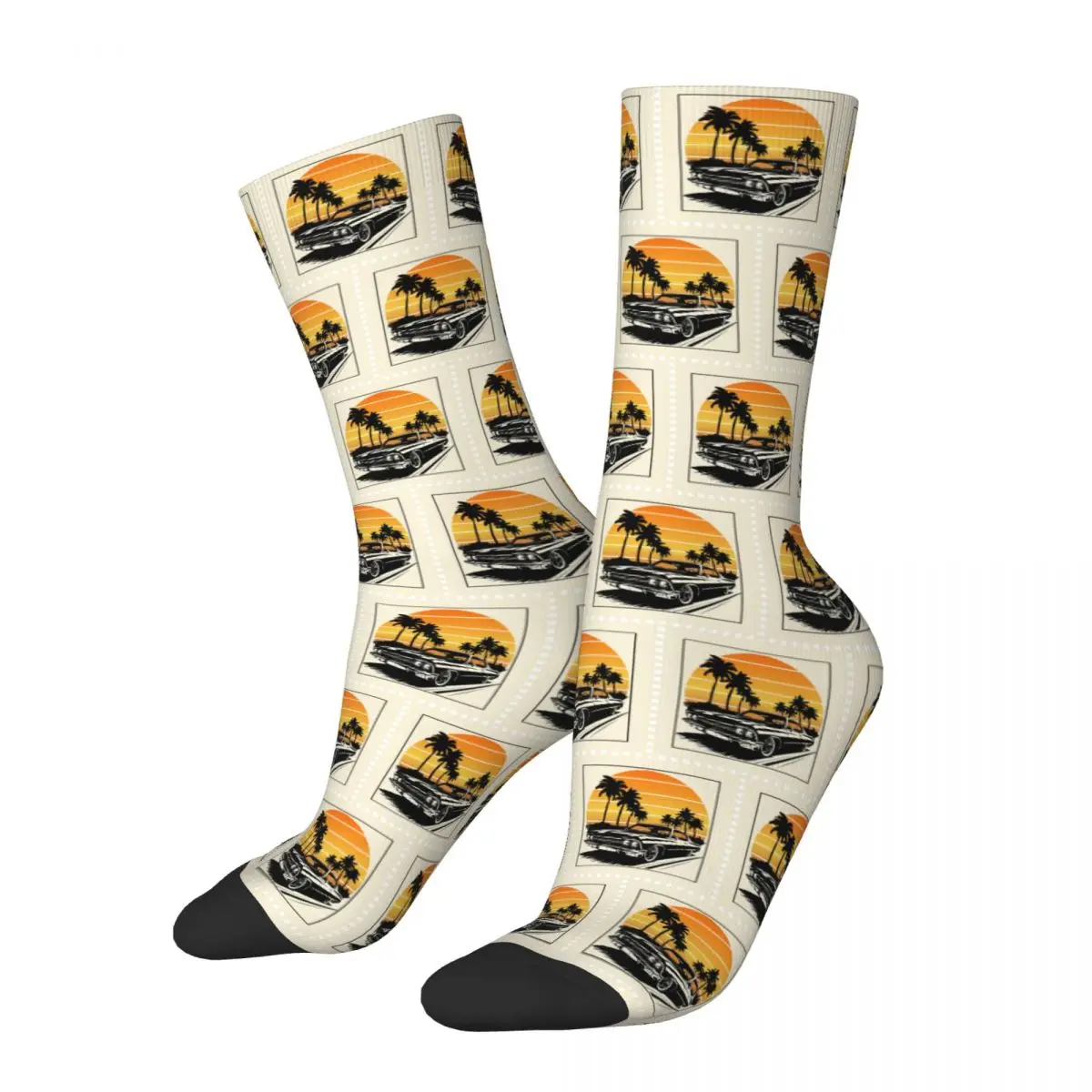 Classic Car With Palm Trees And Orange Sunset Socks Harajuku Stockings All Season Long Socks for Man's Woman's Christmas Gifts