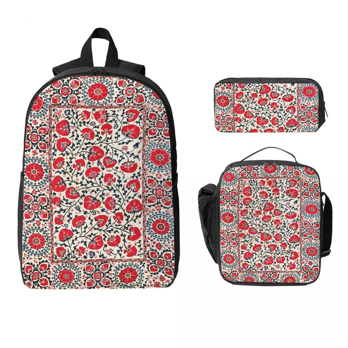 

Shakhrisyabz Suzani Uzbekistan Floral Backpack BookBag School Bag Computer Shoulder Bags 3ps Insulated Lunch Bag Pencil Case