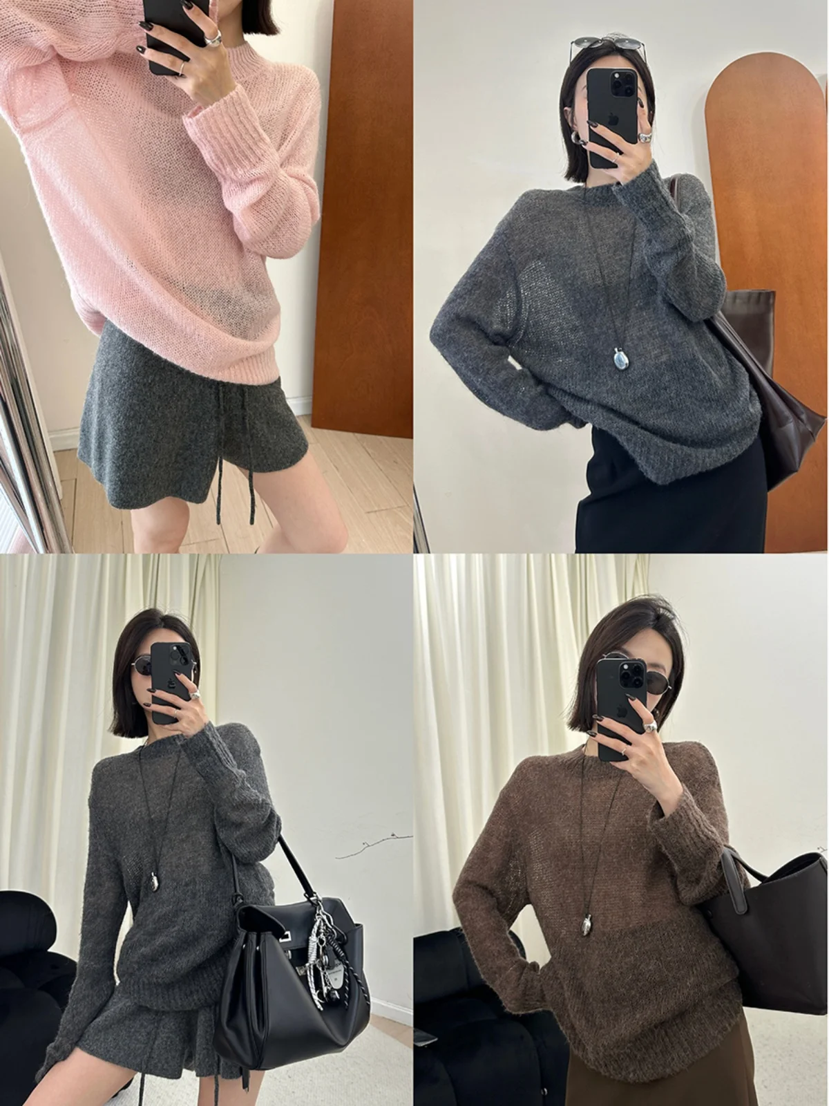 

Вязаный свитер MUCCHIC из шерсти альпака с круглым вырезом, свободный крой, для ранней осени, в стиле Lazy Aosphere, с длинными рукавами, женский топ