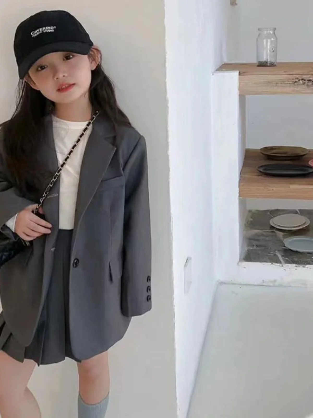 Children's Casual Loose Suit Set for Girls Spring Autumn Fashionable Korean Style 2-Piece School Uniform Warm Non-Thermal