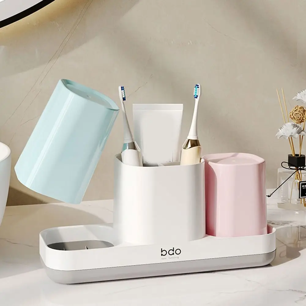 

Practical Simple Toothbrush Holder Set Draining Anti-slip Washing Cup Rack Plastic Electric Toothbrush Holder Countertop
