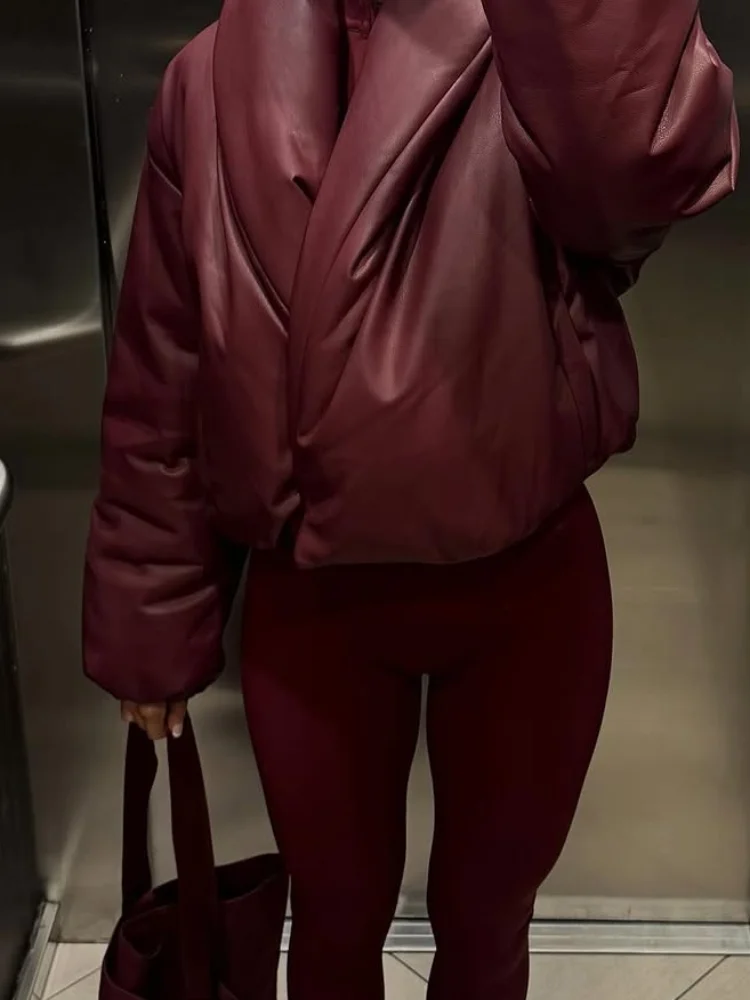 Chaqueta de cuero gruesa de manga larga con botones cubiertos y cuello adjunto, abrigos Bomber cálidos a la moda para otoño e invierno, prendas de vestir exteriores para mujer Chi