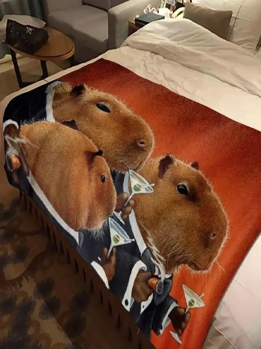 Capybara Club Funny Humor Soft Flannel Throw Blanket for Bedroom Living Room Bedspread Home Decor
