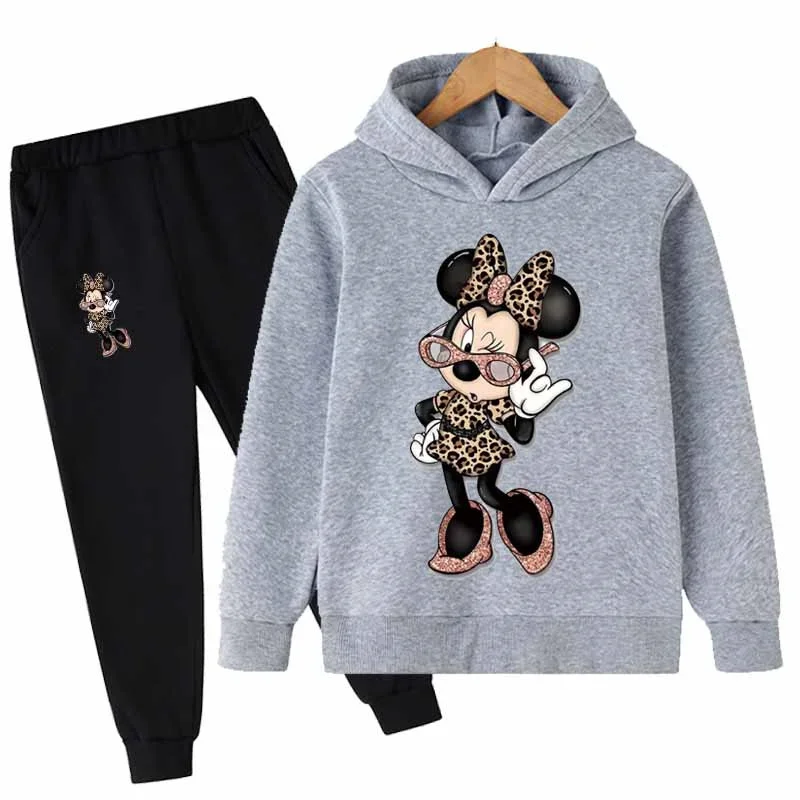 2023 New Minnie Mouse Casual Kids Clothes 2 Piece Hoodies Outfits Set Cool Girls Boys Tracksuit Kids Baby Clothes 100-160