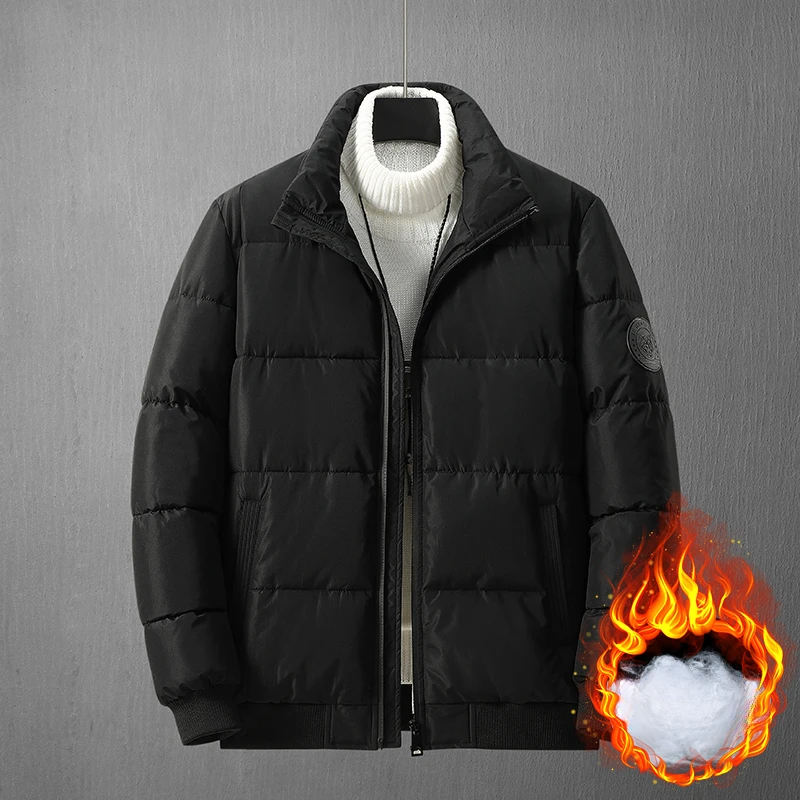 Men's Winter Jacket Cotton Clothes Plush Keep Warm Male Crew Neck Casual Coats Fashion Trend Versatile Down Clothing Streetwear