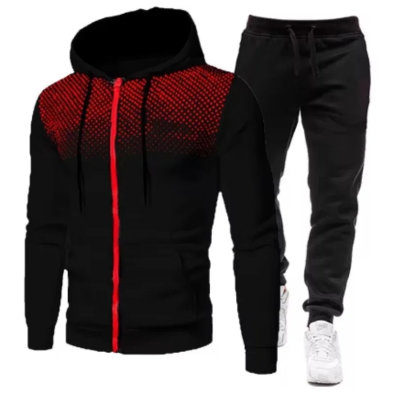 2024 Autumn/Winter New European and American Solid Color Wool Sports Pants Men\'s Casual Zipper Sports Hoodie Set Running Set