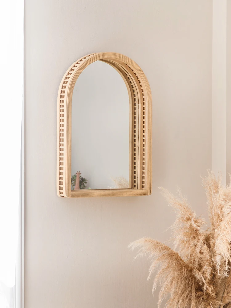 

You can live rattan makeup mirror bathroom vanity modern simple wooden hanging