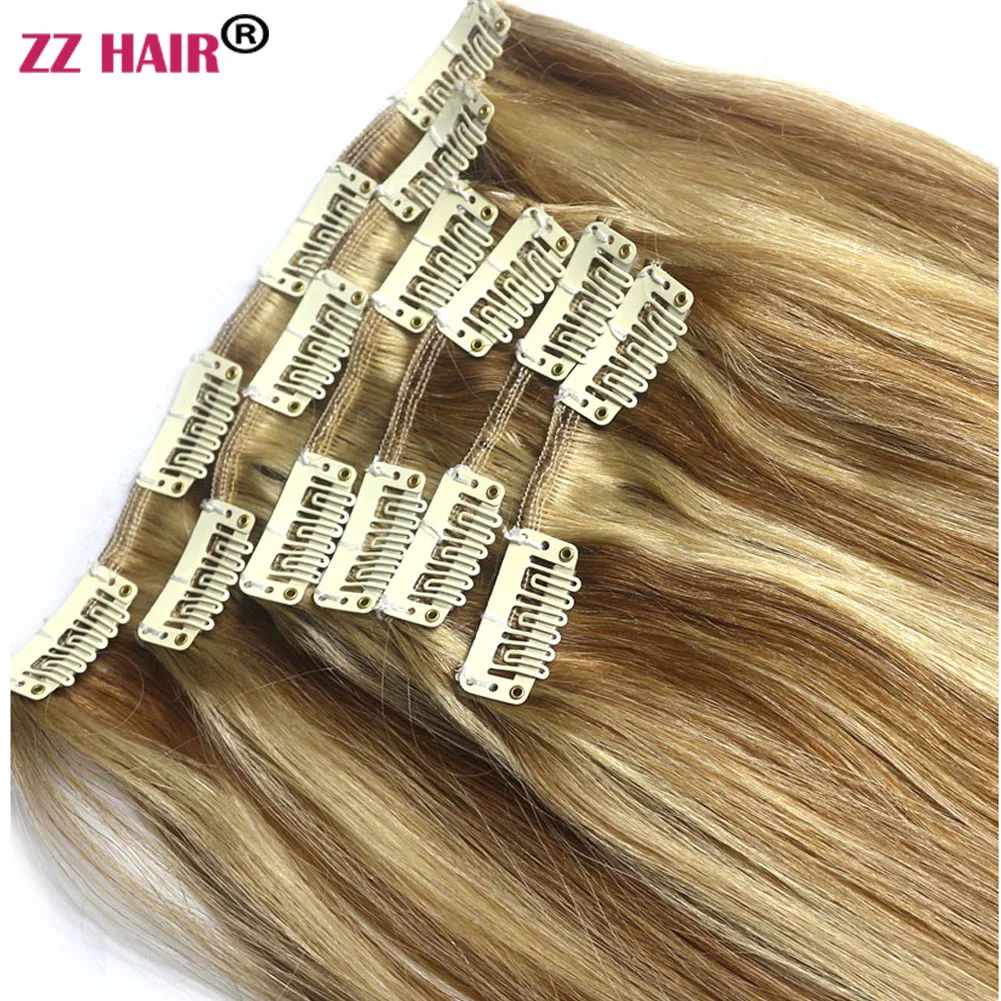 ZZHAIR مقاطع في 100% وصلات شعر بشري 16 "-24" آلة صنع شعر ريمي 6 قطعة مجموعة 100 جرام-120 جرام كامل الرأس مستقيم طبيعي #3