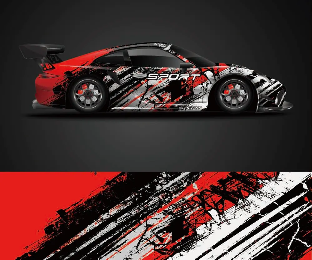 Red Geometric Vector Pattern Car Full Wrap Sticker Decorative Decals Cut Body Racing Graphic Decal Vinyl Wrap Fashion Design
