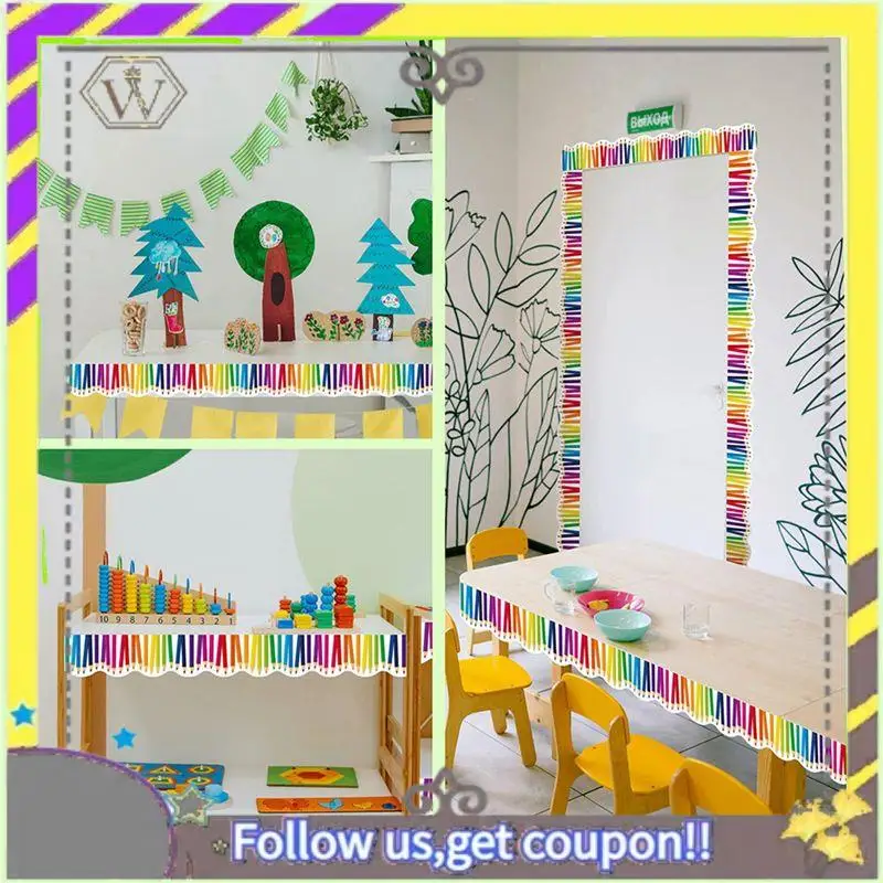 AU33-3 Roll 59Ft Self Adhesive Bulletin Board Borders Scalloped Border Trim With Pencil Patterns For Classroom Office Decor