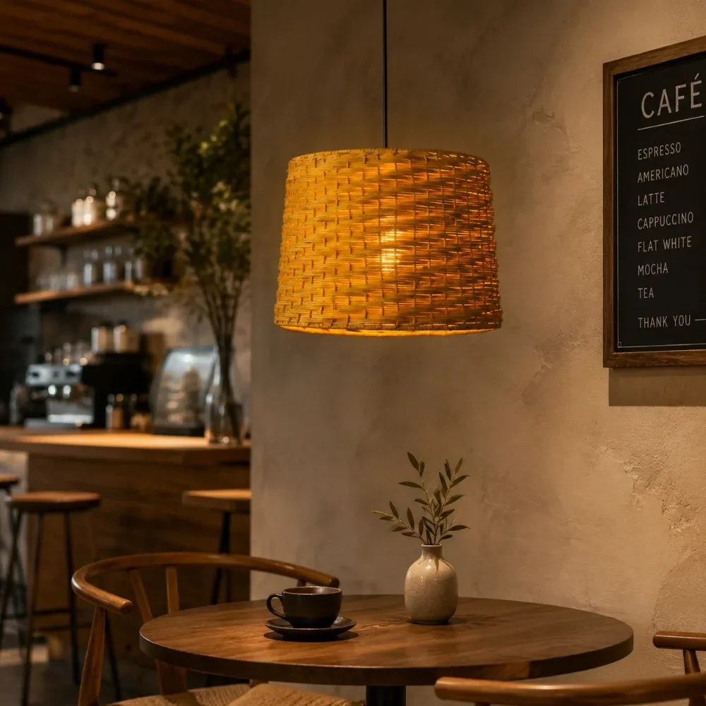 JOYINLED Farmhouse Rattan Bamboo Pendant Lighting Dia 40cm E27 Handwoven Basket Chandelier Lamp for Kitchen Island