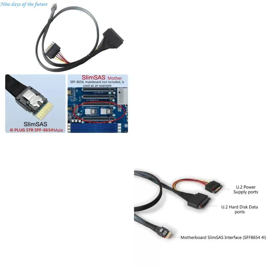 SlimSAS to U.2/SFF-8654 4i to SFF-8639 Adaptor Cable with 15Pin Power Cord E65A