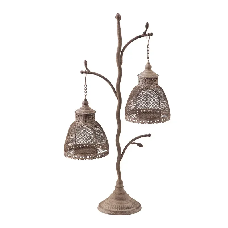 European retro, old bird cage wrought iron hollow, candlestick living room entrance desktop jewelry, balcony garden