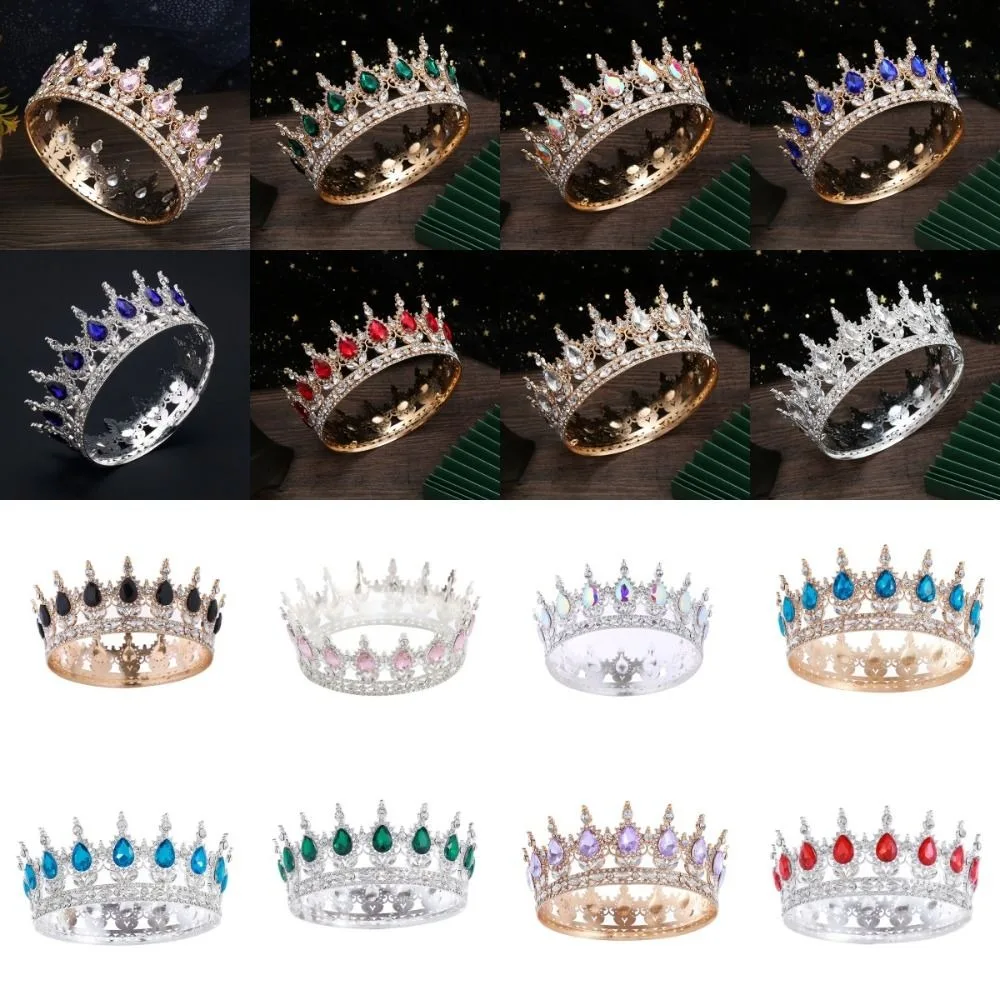 حجر الراين الباروك تماشا التيجان كعكة زينة جولة الملكة الأميرة تيارا الفاخرة كريستال الشعر مجوهرات التيجان الزفاف