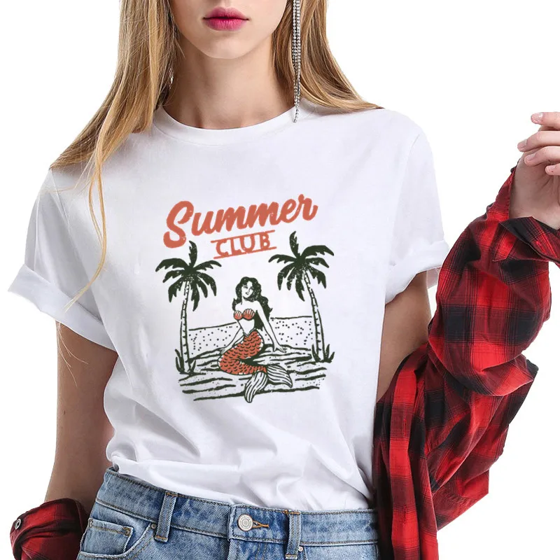 Zomer Club Vrouwen T-shirts Casual Gedrukt Fashion Tops Tee Vrouwelijke T-shirt Korte Mouw Vintage Tshirt Drop Schip