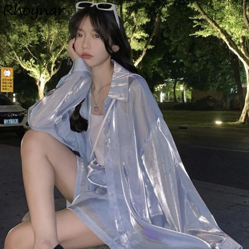 

Солнцезащитные рубашки женские свободные прозрачные повседневные тонкие летние с длинным рукавом Camisas De Mujer шикарные корейский стиль простые праздничные эстетические