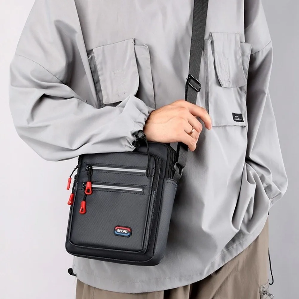 

Квадратная мужская сумка через плечо, однотонная нейлоновая сумка на одно плечо, многофункциональная многослойная деловая сумка-мессенджер