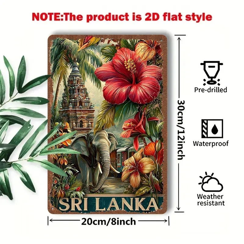2D Flat - 1pc 2D[Flat] Metal Sign [Retro Tin Painting]8X12 Inches/20X30 Cm, Depicting The Tropical Scenery of Sri Lanka, with El