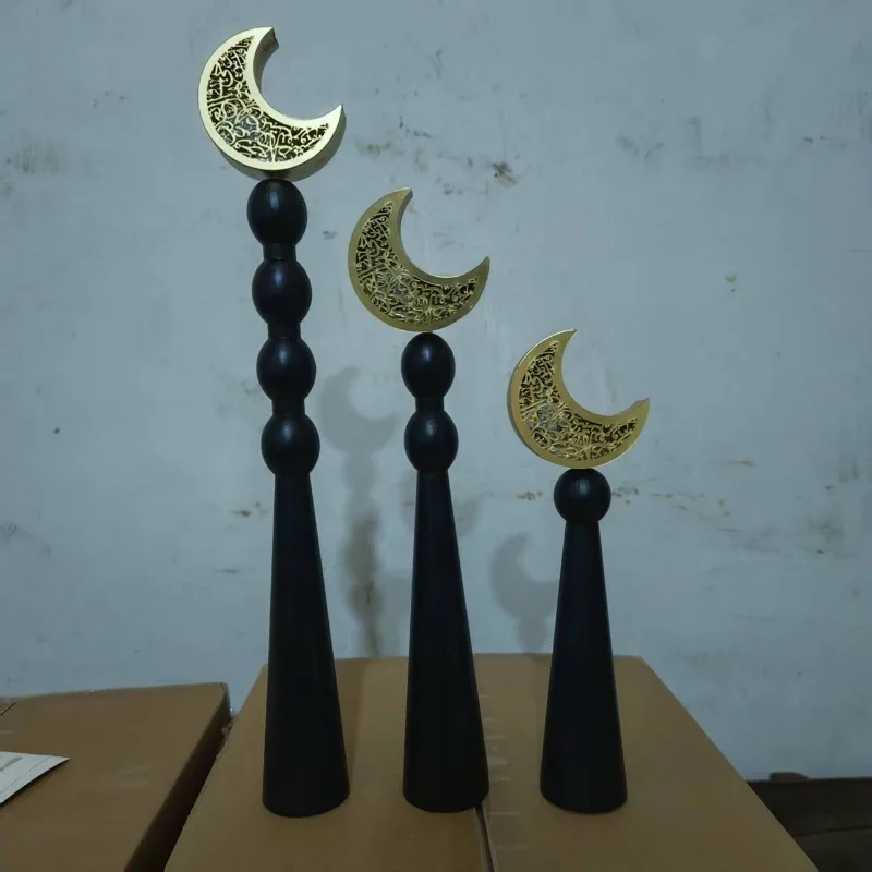 Arabic Wooden Moon Decor, Middle Eastern Ramadan Eid Festival Atmosphere Ornament for Party & Home