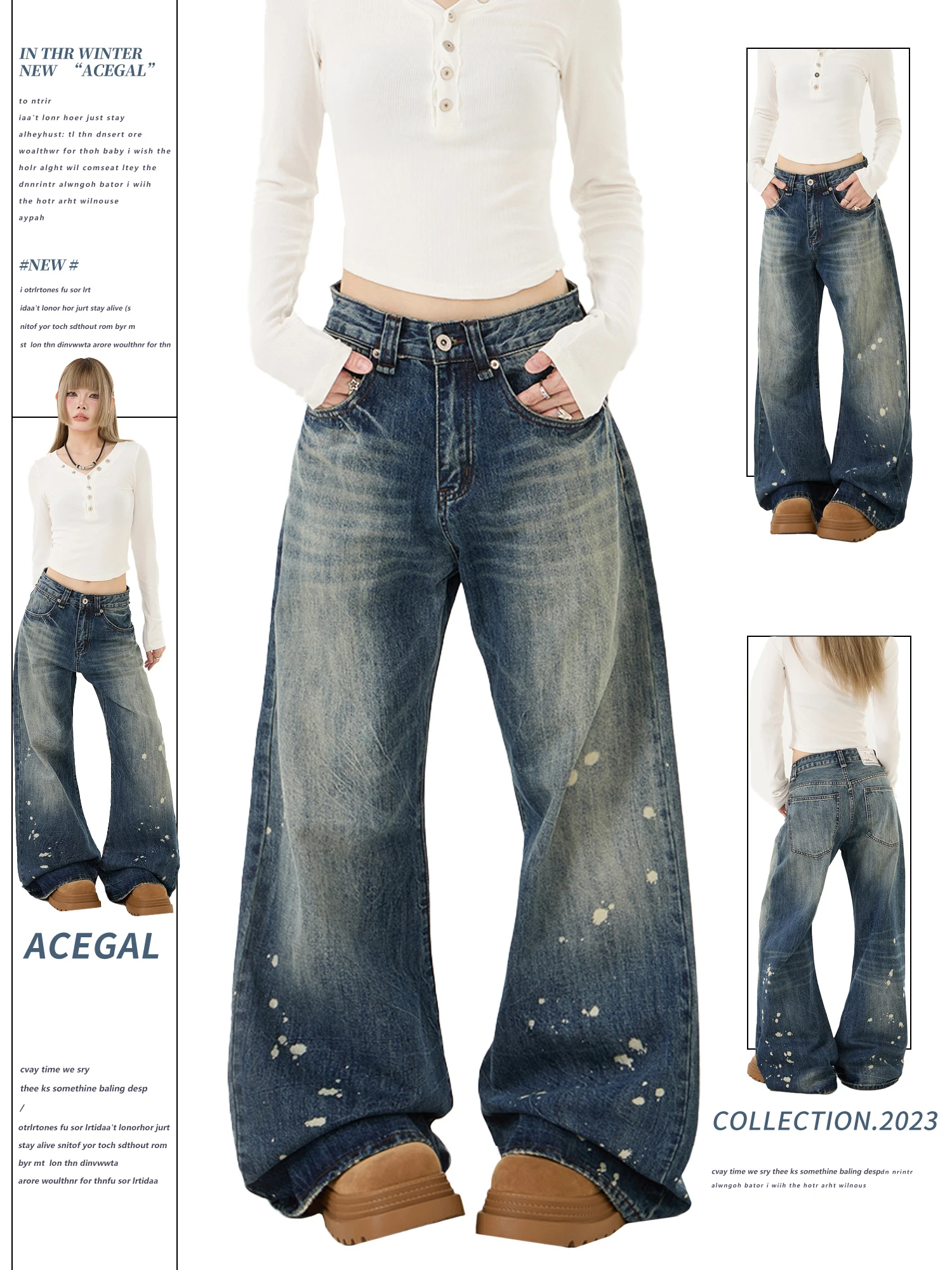 

Waed American High Street Wide Leg Jeans Women's Loose Slim Straight Cut Denim Pants Clean Fit l Waist Button Closure