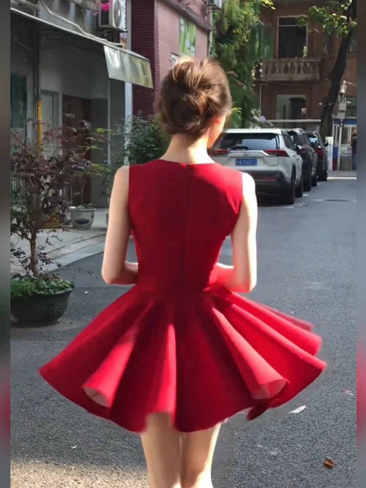 

XZY Сексуальное красное платье с открытыми плечами и бретелями для женщин больших размеров, летнее, с завышенной талией, утягивающее, короткое, в корейском стиле, для повседневной носки