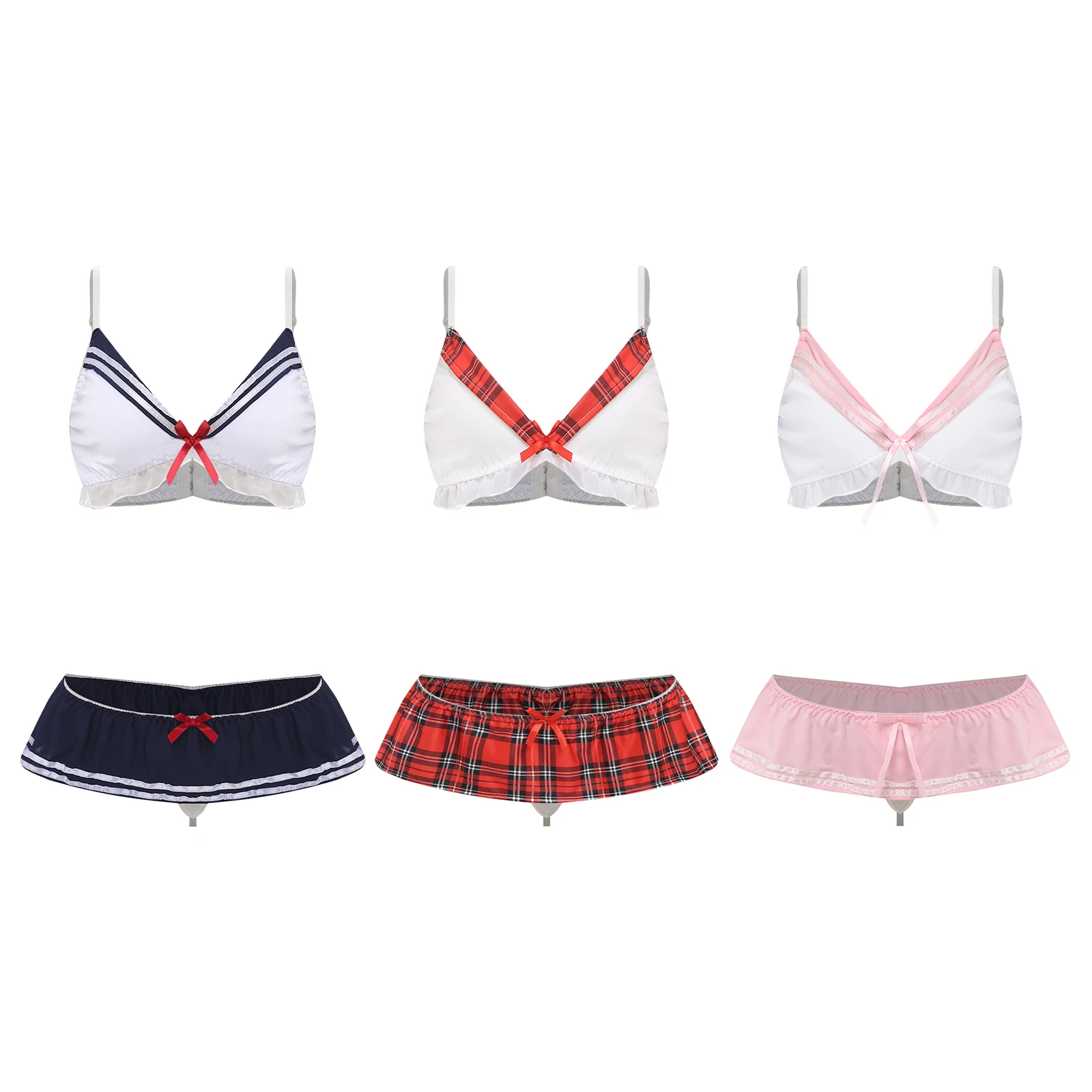 

Женский сексуальный костюм моряка, комплект нижнего белья из 2 предметов, комплект нижнего белья в бикини, бюстгальтер на бретельках с рюшами, стринги с юбкой, соблазнительная ночная рубашка