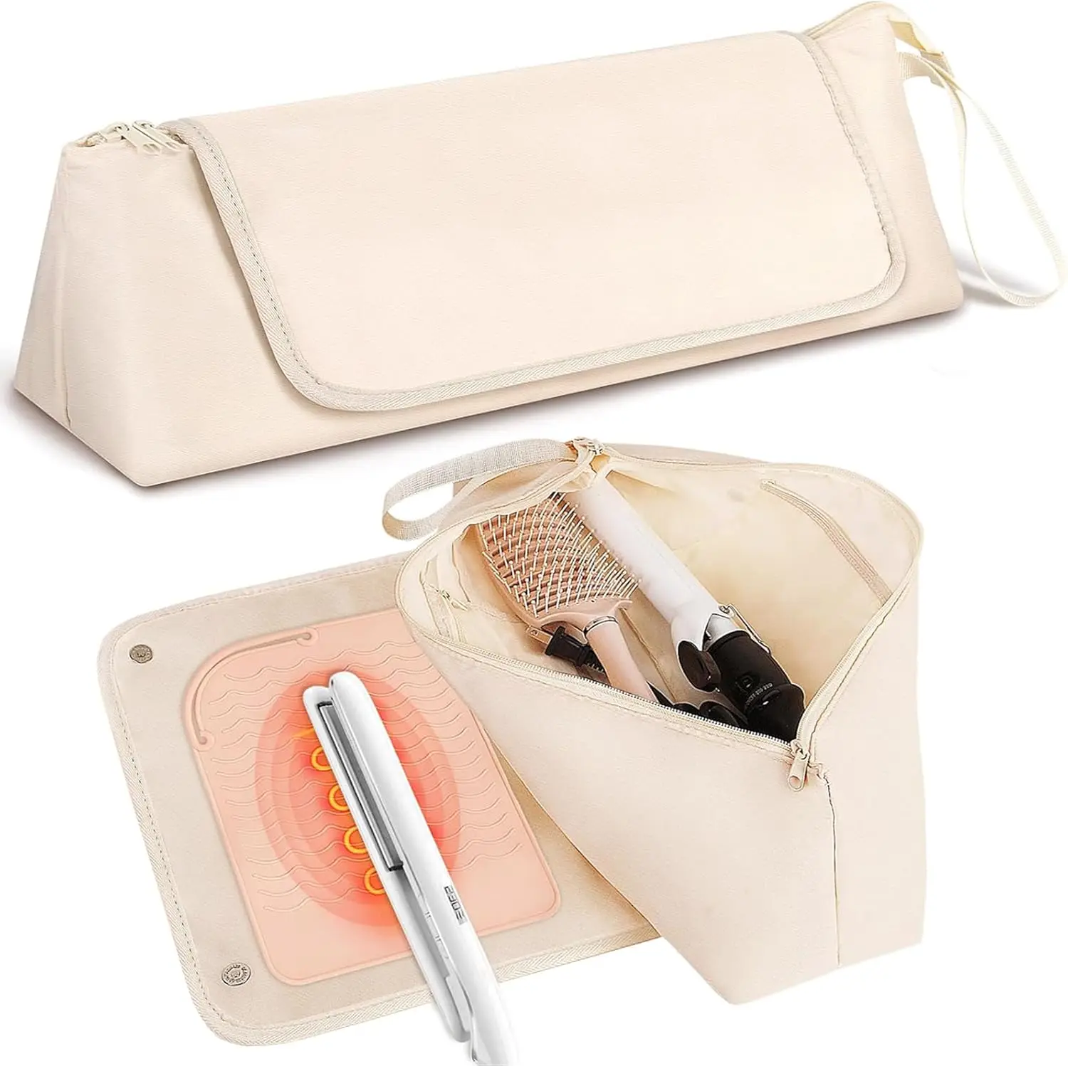 Hair Tool Travel Bag for Flat Irons, Hair Accessories, Hair Dryer, Straighteners, Hair Travel Bag with Heat Resistant Mat, Porta
