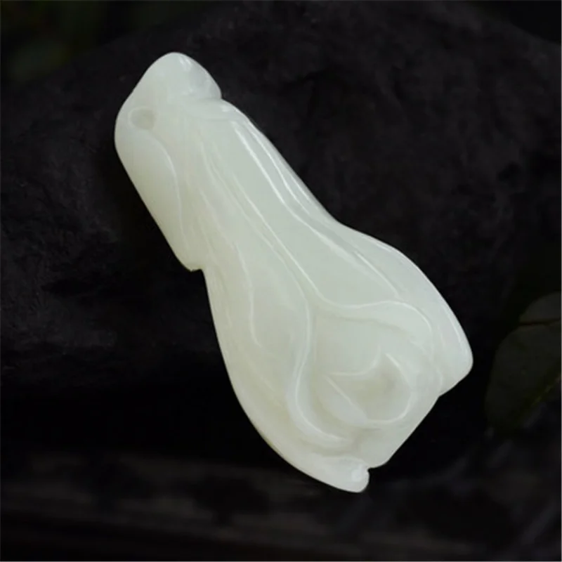 

Hetian White Magnolia Flower Pendant Women's Sweater Chain Jade Necklace