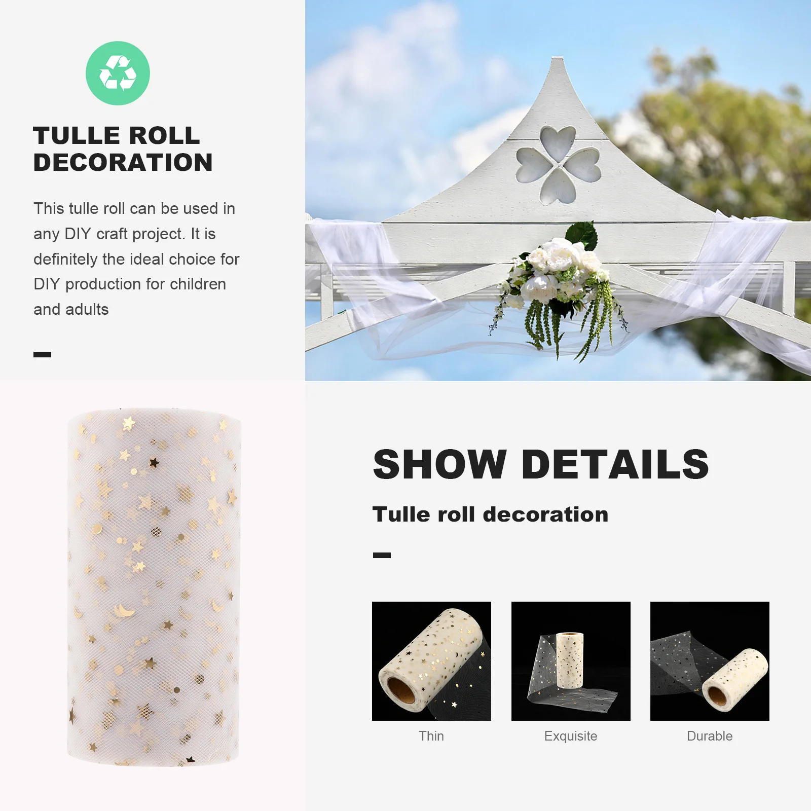 

1 Roll Sequin Tulle Roll Dinner Table Chair Sash Decor Sparkling Stars DIY Wrapping Mesh Gauze Tulle Supplies Gift Wrap